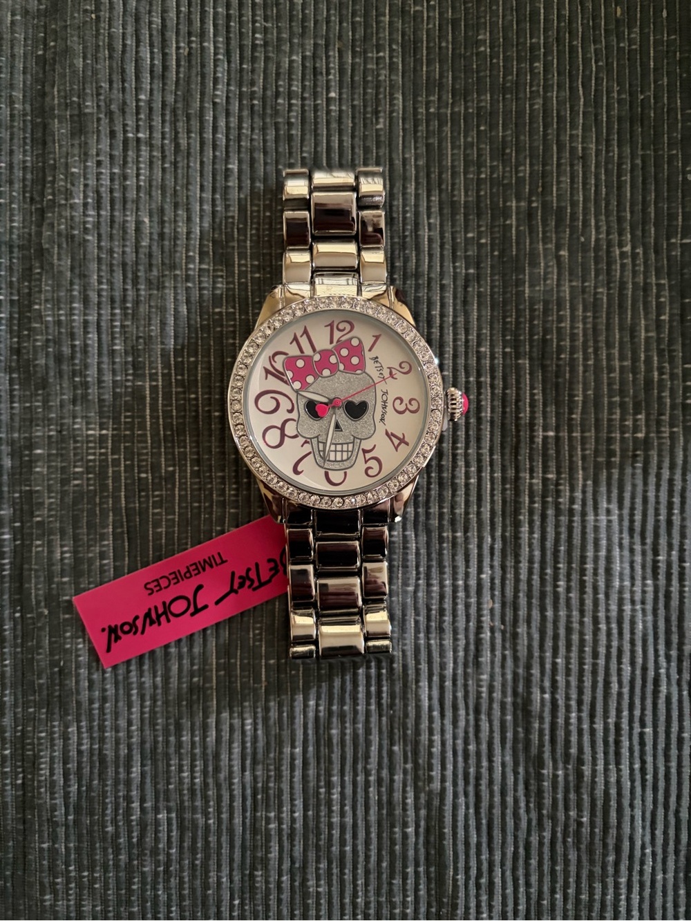 Betsey Johnson Silver Tone Watch with Pink Bow and Heart Eye